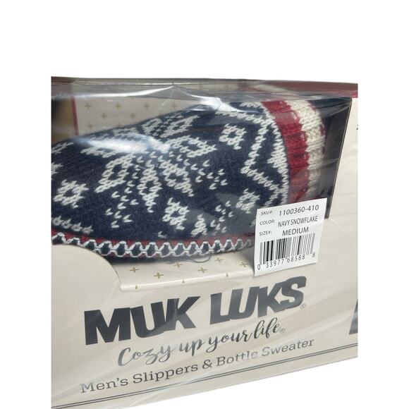 NEW Muk Luks Men's Rib Knit Navy Scuff Slippers w/ Bottle Sweater Medium 10-11 - Picture 3 of 12